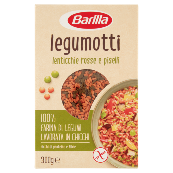 Barilla Legumotti Lenticchie Rosse e Piselli in Chicchi 100% Farina di Legumi 300g