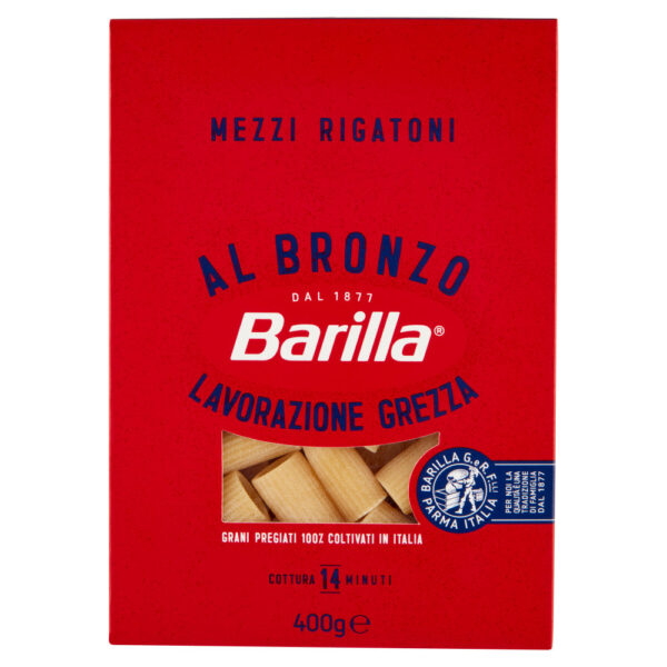 Barilla Pasta Al Bronzo Mezzi Rigatoni 100% grano italiano 400g