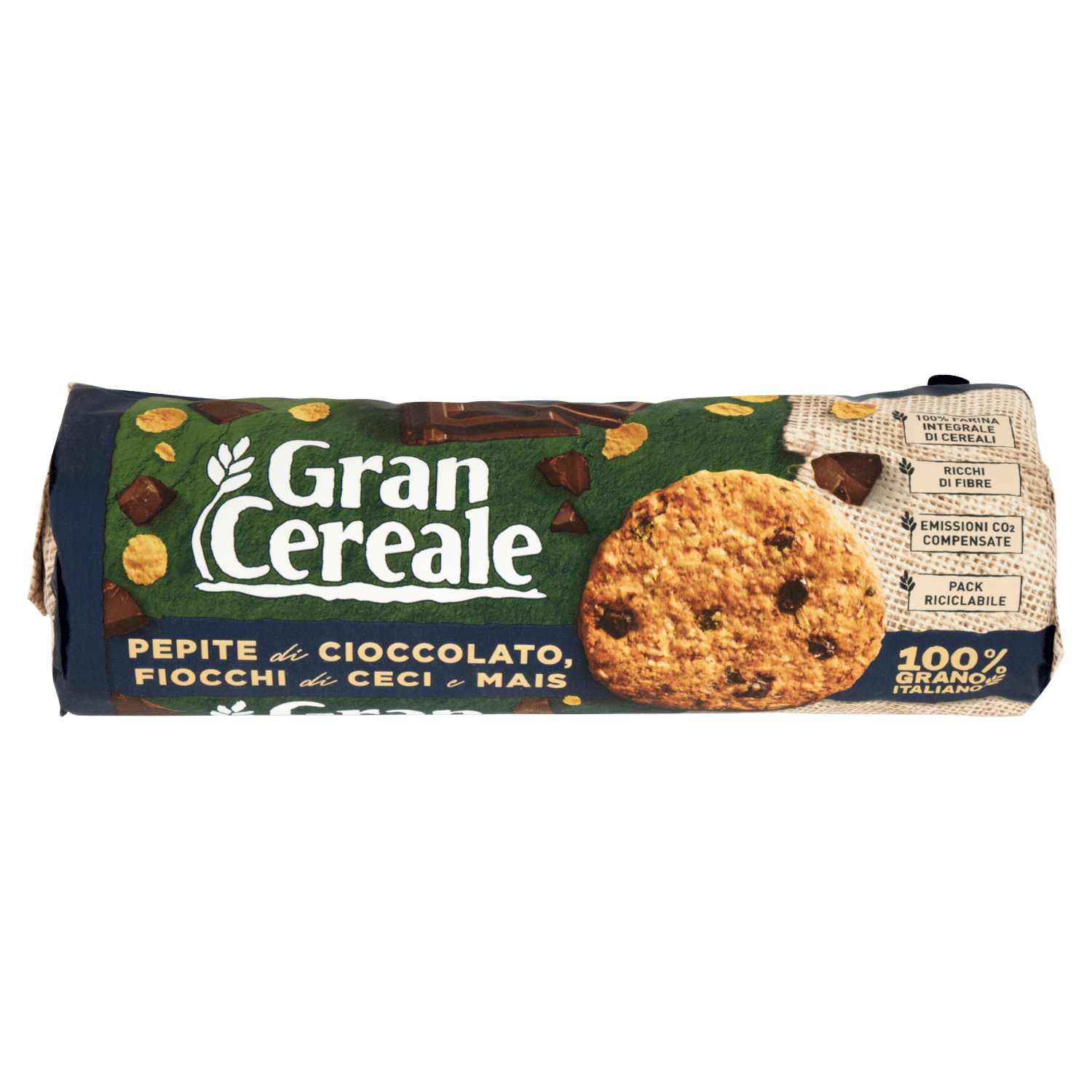 Gran Cereale Biscotti Gran Cereale Pepite di Cioccolato e Fiocchi di Ceci e Mais Tubo 270 g