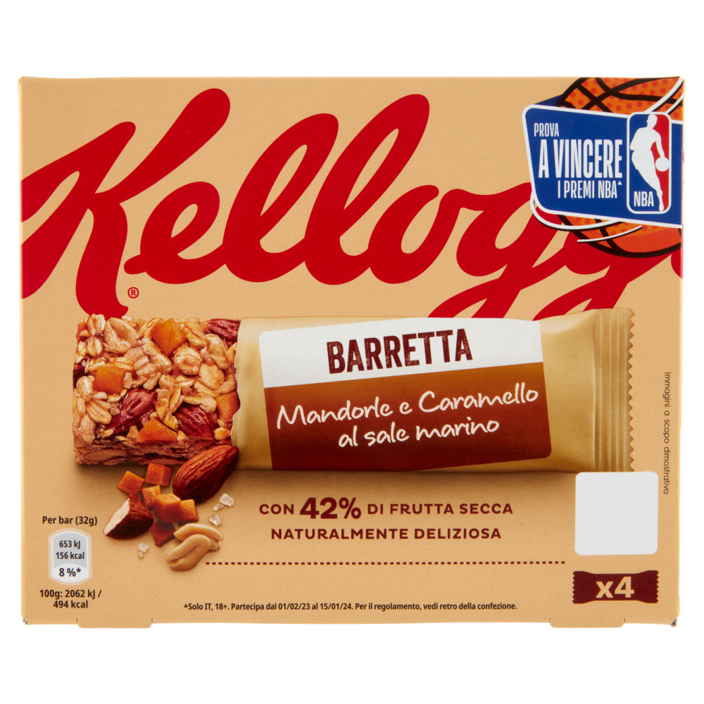 Kellogg's Barretta Mandorle e Caramello al sale marino 4 x 32 g