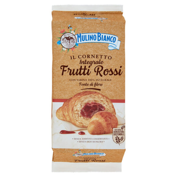 Mulino Bianco Cornetti Integrali Frutti Rossi Merenda con 100% Farina Integrale 6 pezzi 300g