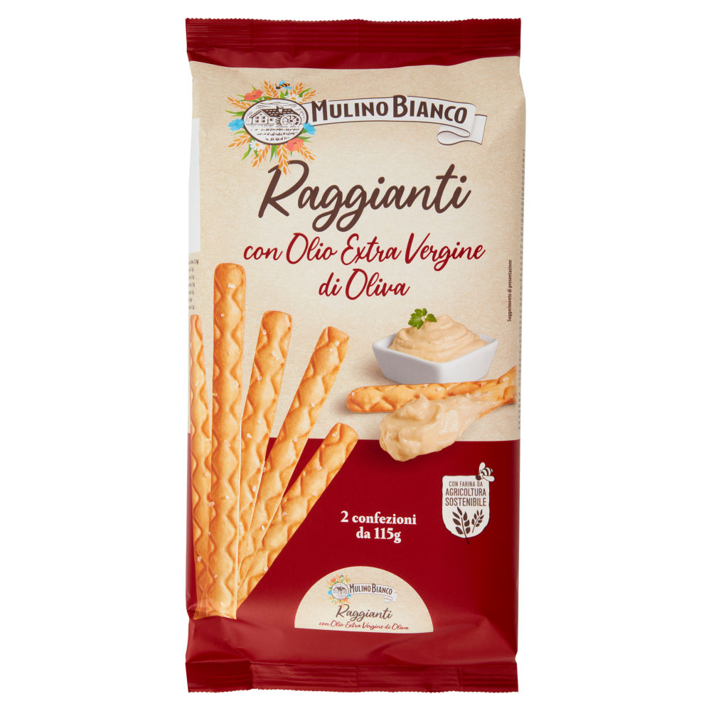 Mulino Bianco Raggianti Grissini con Olio Extra Vergine di Oliva con Farina Sostenibile 230g