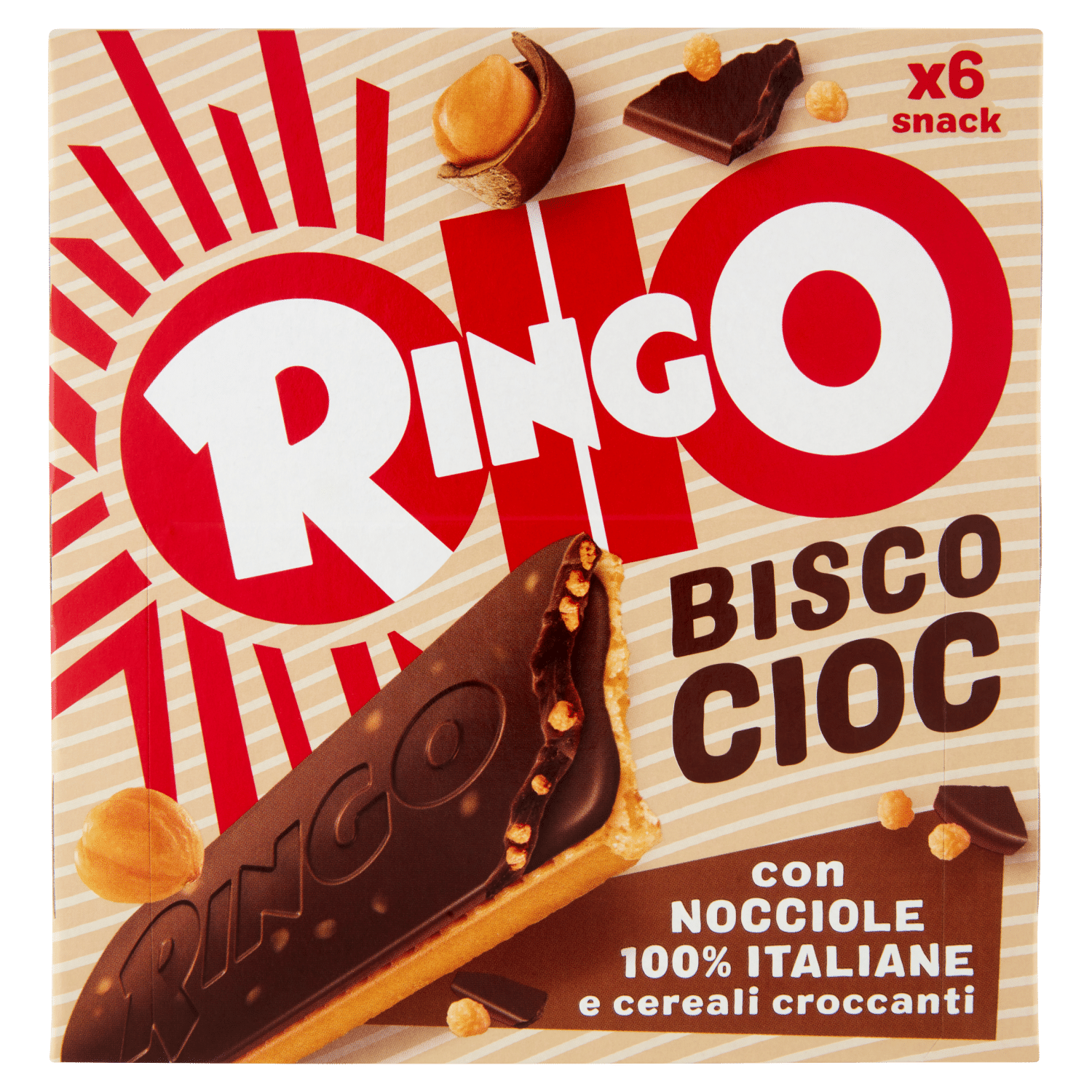 Ringo Snack Bisco Cioc Snack con Nocciole 100% Italiane e Cereali Croccanti 6 porzioni 162g