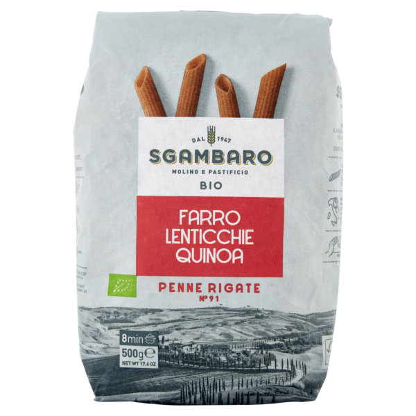 Sgambaro Bio Farro Lenticchie Quinoa Penne Rigate N°91 500 g