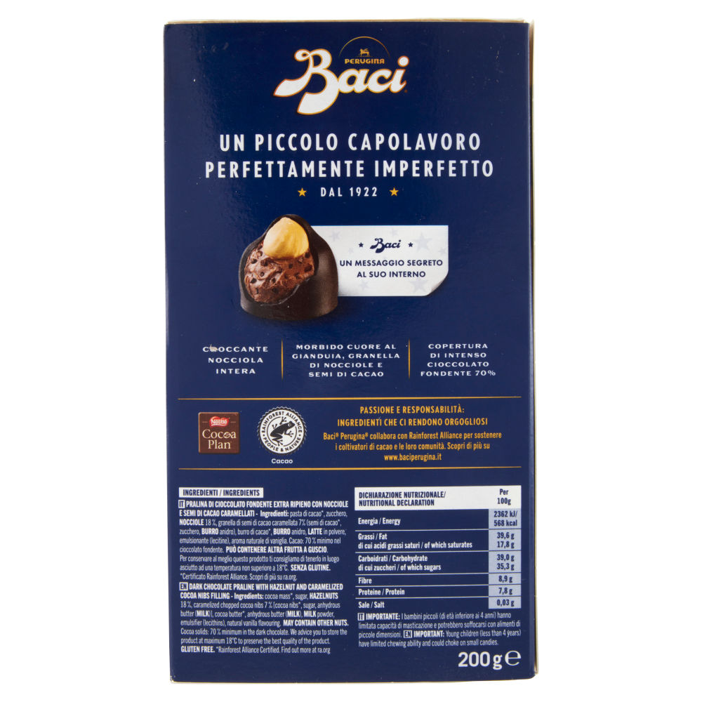 Baci Perugina Fondente 70% Cioccolatini Fondenti ripieni al Gianduia Scatola 200g - immagine 2