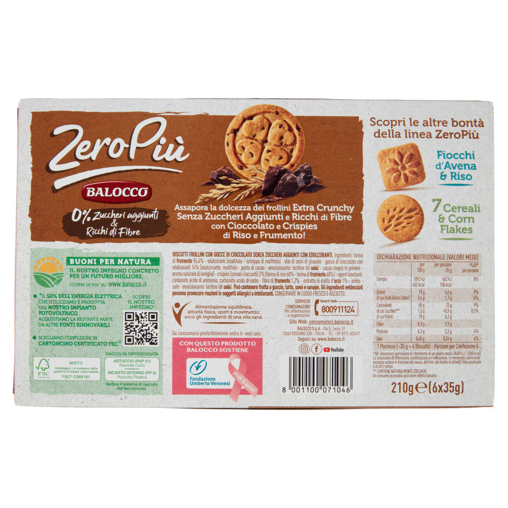 Balocco ZeroPiù Gocce di Cioccolato Crispies di Riso e Frumento 6 x 35 g - immagine 2