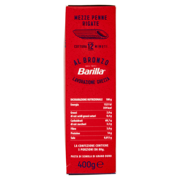 Barilla Pasta Al Bronzo Mezze Penne Rigate 100% grano italiano 400g - immagine 2