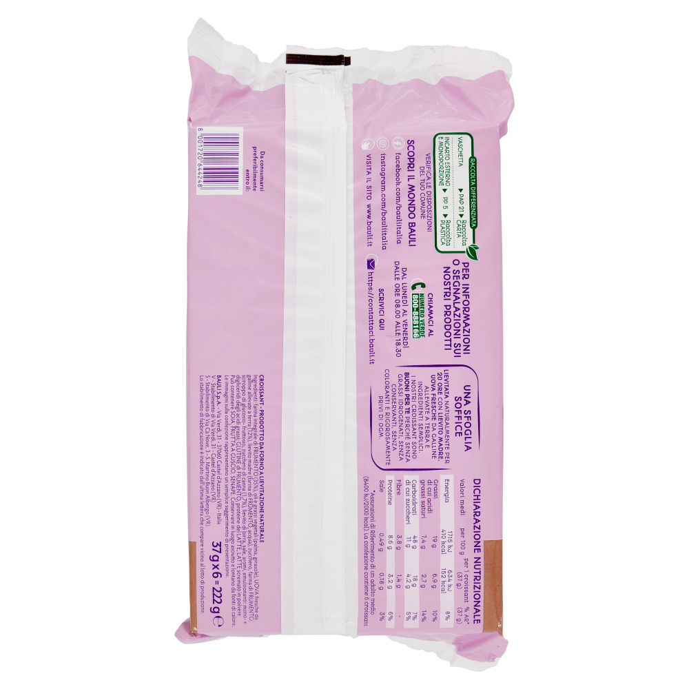 Bauli Croissant con Zucchero di Canna con Farina 100% Integrale 6 x 37 g - immagine 2