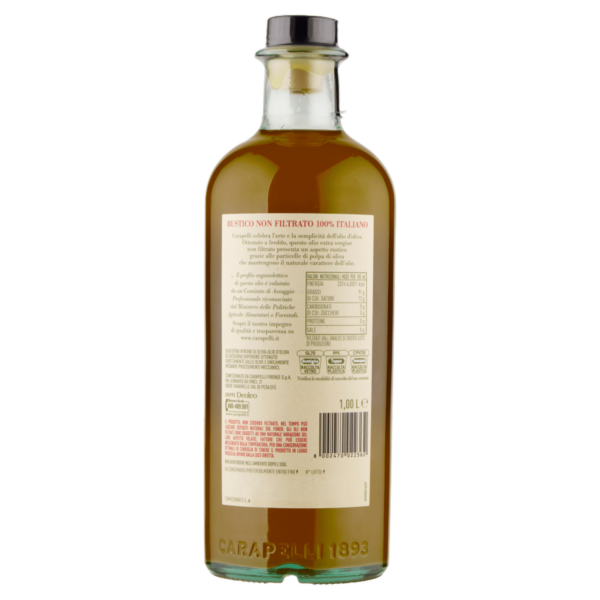 Carapelli Rustico Non Filtrato Olio Extra Vergine di Oliva 100% Italiano 1,00 L - immagine 2