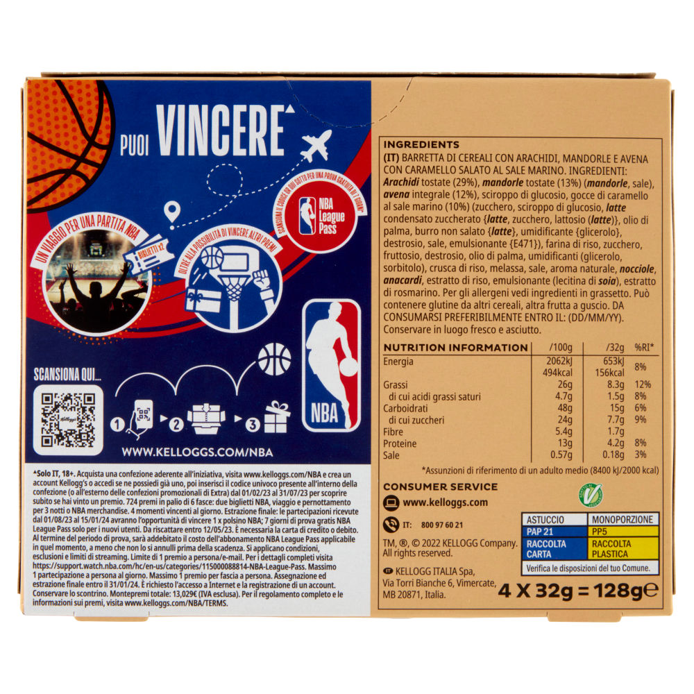 Kellogg's Barretta Mandorle e Caramello al sale marino 4 x 32 g - immagine 2