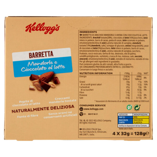 Kellogg's Barretta Mandorle e Cioccolato al latte 4 x 32 g - immagine 2