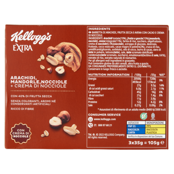 Kellogg's Extra Barretta Cacao con Crema di Nocciole 3 x 35 g - immagine 2