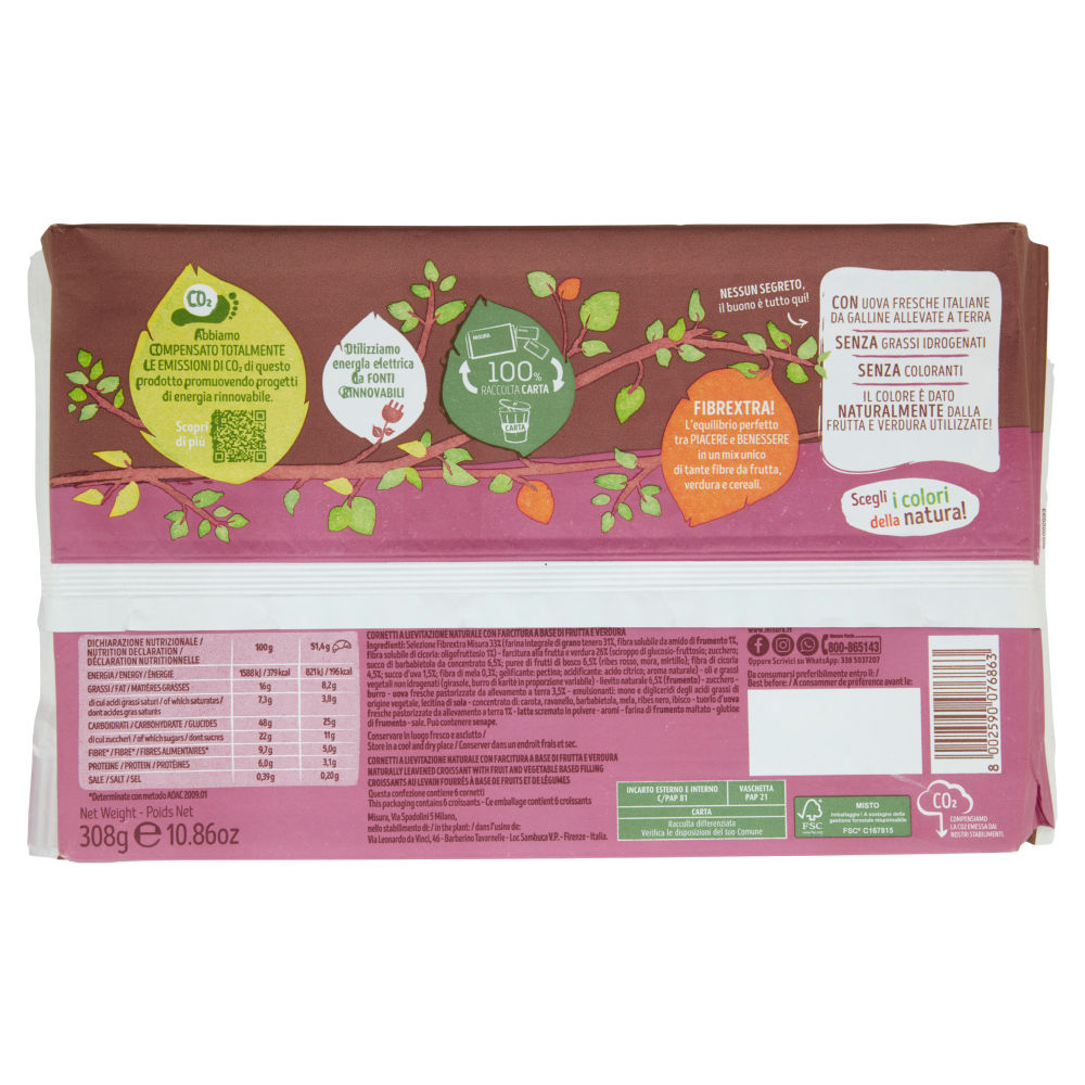 Misura Fibrextra 6 Cornetti Frutti di Bosco Barbabietola e Uva 308 g - immagine 2