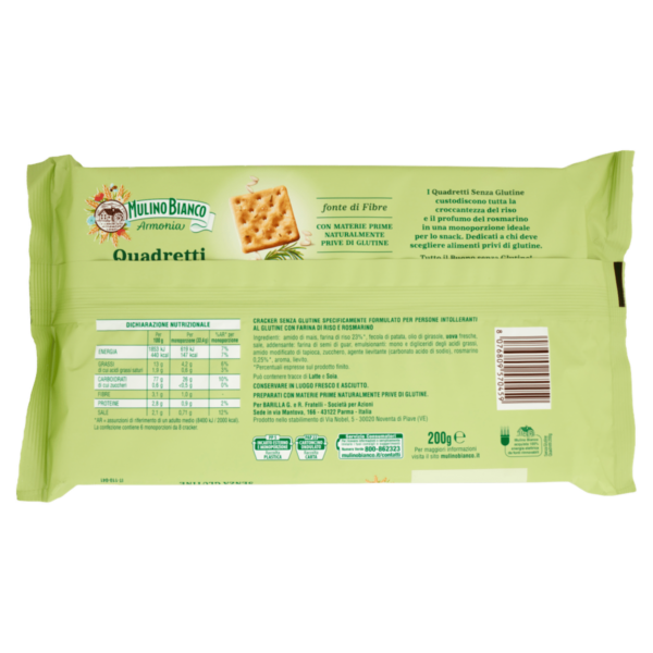 Mulino Bianco Armonia Cracker Senza Glutine Quadretti al Riso e Rosmarino 200g - immagine 2