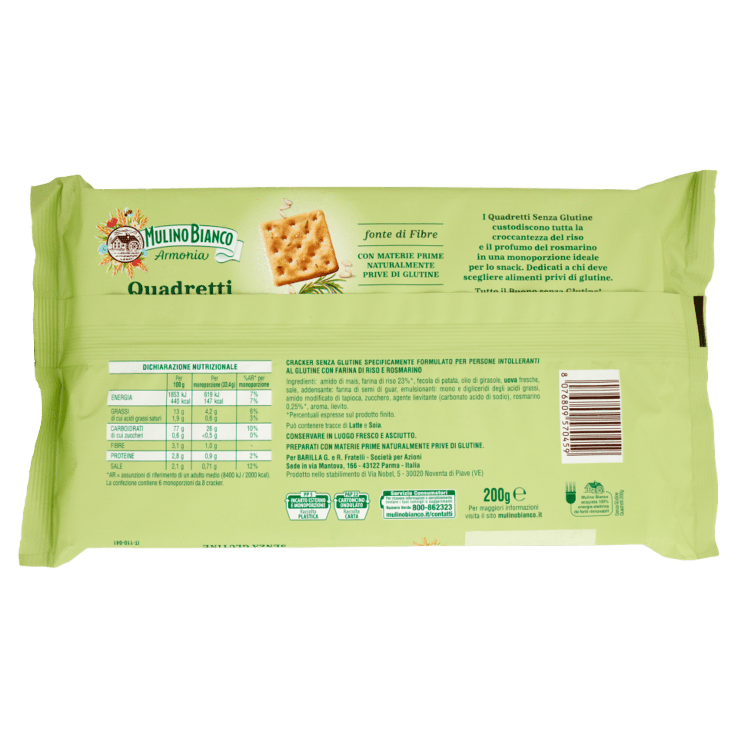 Mulino Bianco Armonia Cracker Senza Glutine Quadretti al Riso e Rosmarino 200g - immagine 2