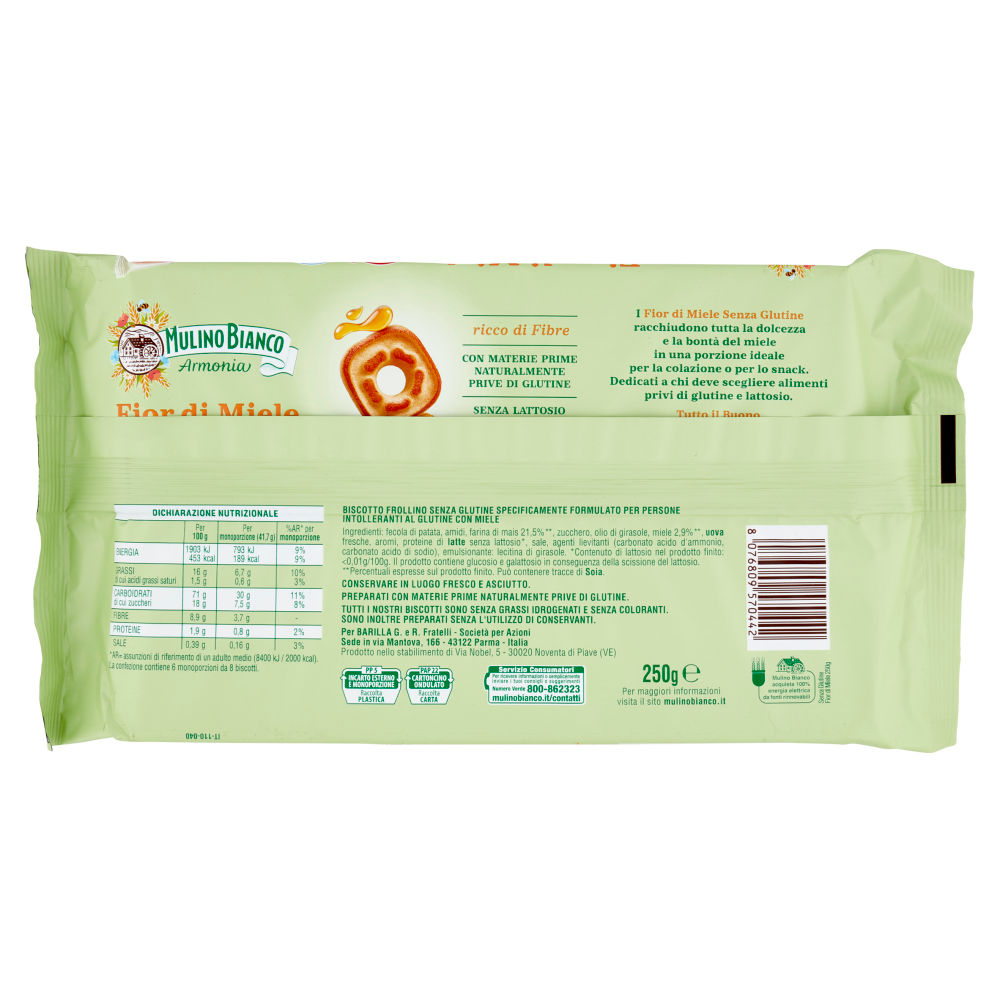 Mulino Bianco Armonia Fior di Miele Biscotti al Miele Millefiori Senza Glutine e Lattosio 250 g - immagine 2