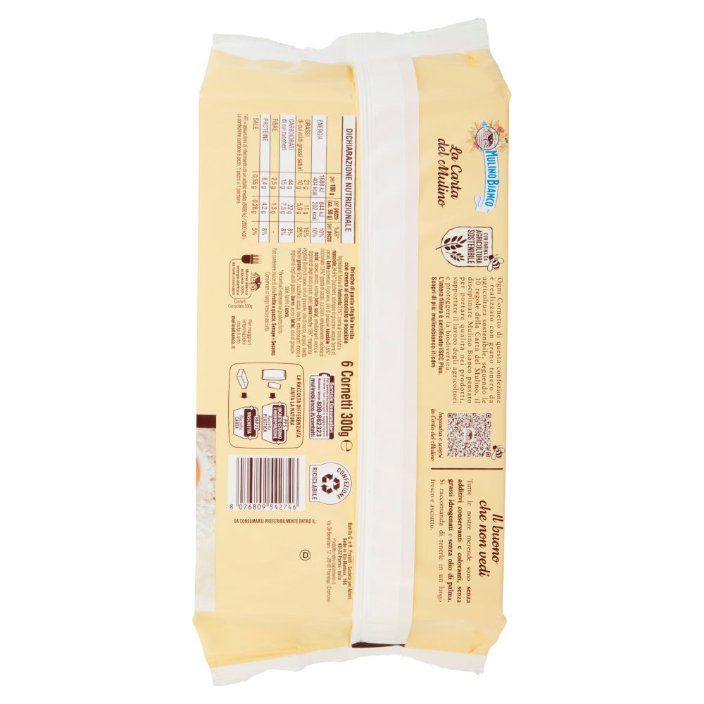 Mulino Bianco Cornetti al Cioccolato Merenda senza Additivi Conservanti 6 pezzi 300g - immagine 2