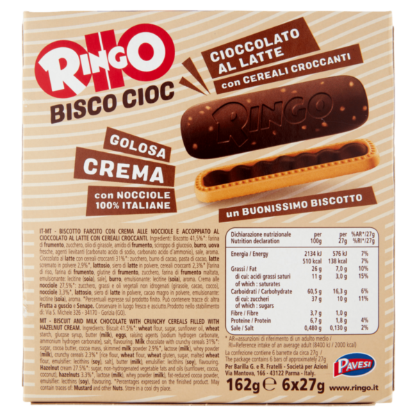 Ringo Snack Bisco Cioc Snack con Nocciole 100% Italiane e Cereali Croccanti 6 porzioni 162g - immagine 2