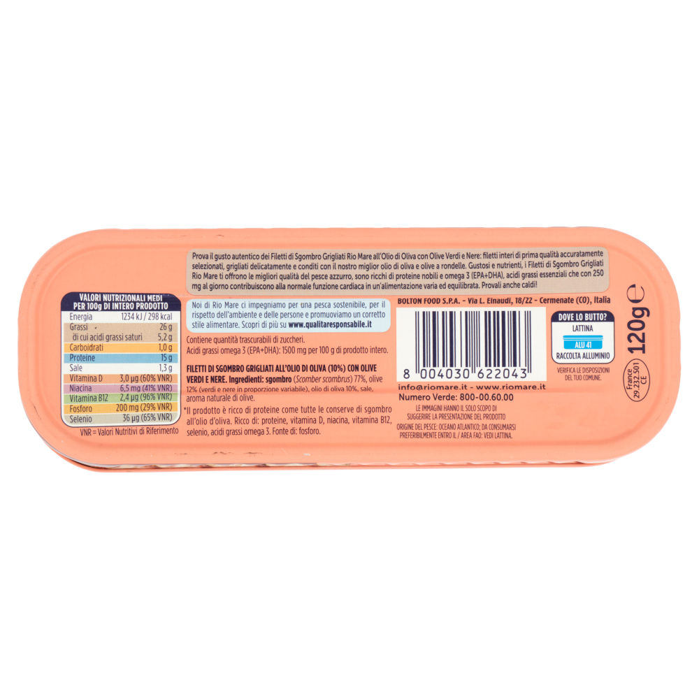 Rio mare Filetti di Sgombro all'Olio di Oliva con Olive Verdi e Nere Grigliati 120 g - immagine 2
