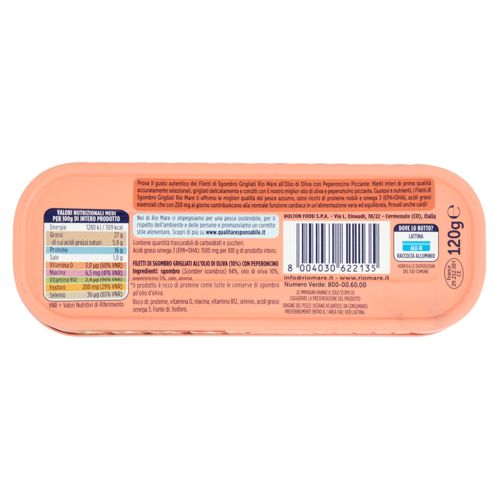 Rio mare Filetti di Sgombro all'Olio di Oliva con Peperoncino Piccante Grigliati 120 g - immagine 2