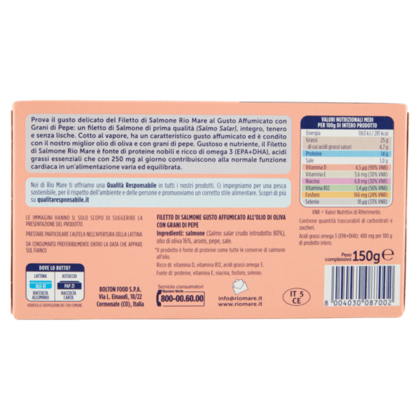 Rio mare Filetto di Salmone all'Olio di Oliva Gusto Affumicato con Grani di Pepe al Vapore 150 g - immagine 2