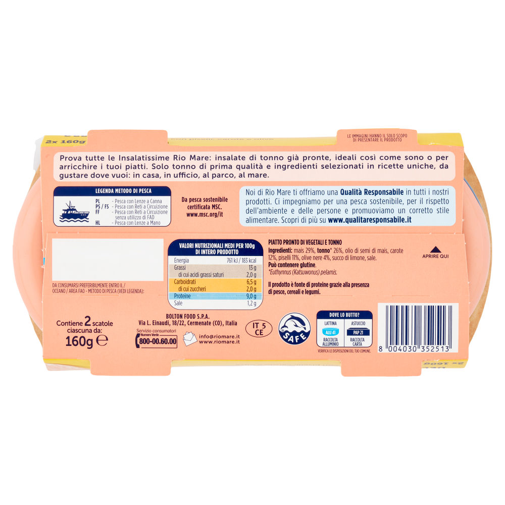 Rio mare Insalatissime Insalata di Tonno Delizia di Mais con piselli, carote e olive 2 x 160 g - immagine 2