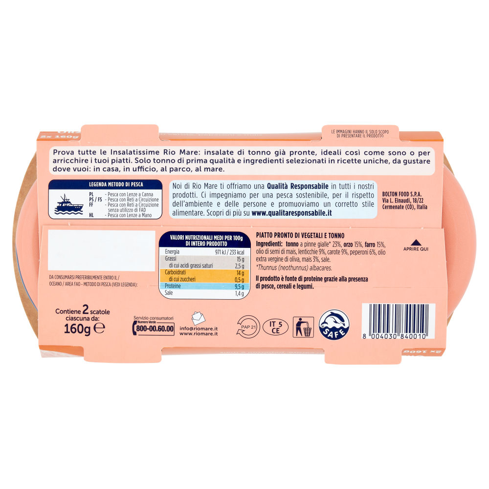 Rio mare Insalatissime Insalata di Tonno Orzo e Farro con carote, peperoni e mais 2 x 160 g - immagine 2