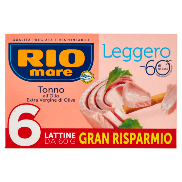 Rio mare Tonno all'Olio Extra Vergine di Oliva Leggero 6 x 60 g