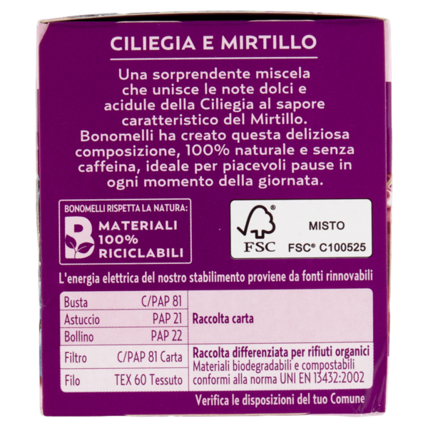 Bonomelli Infusi Fruttosi 100% Naturali Ciliegia e Mirtillo 12 Filtri 24 g - immagine 3