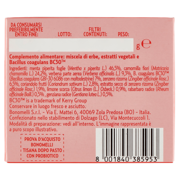 Bonomelli Tisane con Probiotico Dopo Pasto 10 Filtri 20 g - immagine 4