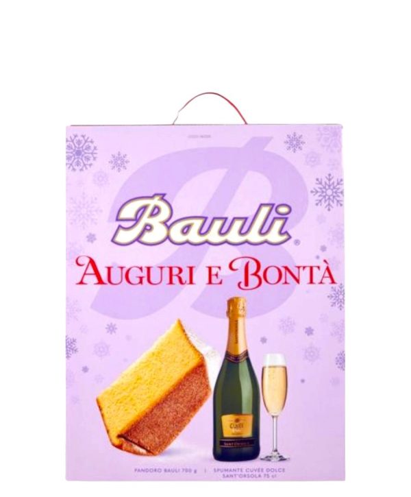 DOLCI AUGURI PANDORO CON SPUMANTE CAUVÉE BAULI GR. 750